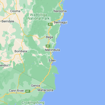 Map showing location of Merimbula (-36.889010, 149.909610)