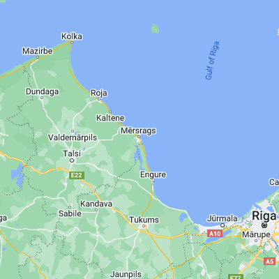 Map showing location of Mērsrags (57.335350, 23.124550)