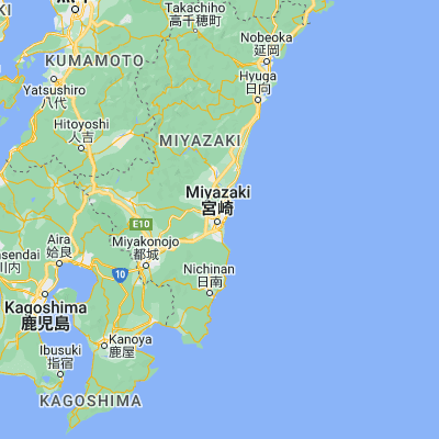Map showing location of Miyazaki (31.911110, 131.423890)