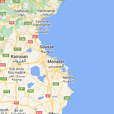 Map showing location of Monastir (35.777990, 10.826170)