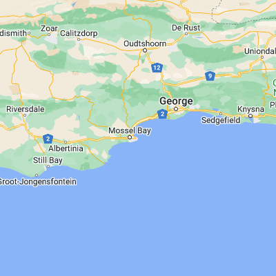 Map showing location of Mossel Bay (-34.183070, 22.146050)