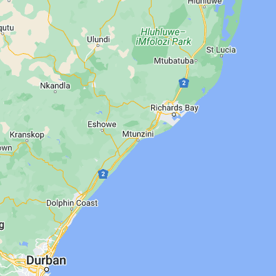 Map showing location of Mtunzini (-28.950000, 31.750000)