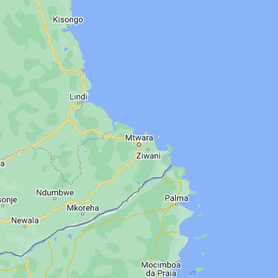 Map showing location of Mtwara (-10.266670, 40.183330)