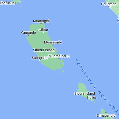 Map showing location of Muara Siberut (-1.597870, 99.210970)