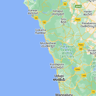 Map showing location of Murudeshwara (14.094300, 74.484500)