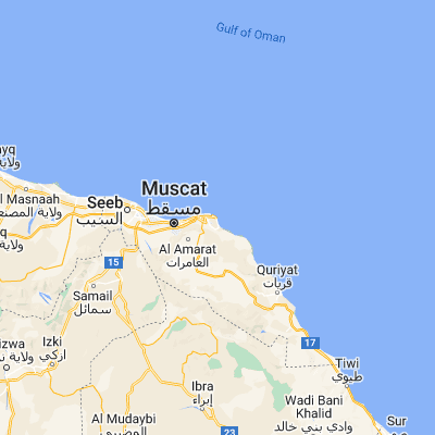 Map showing location of Muscat (23.613870, 58.592200)