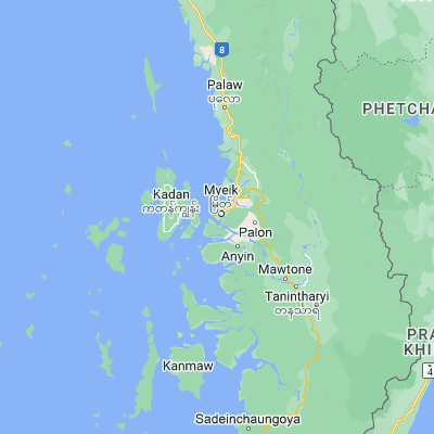 Map showing location of Myeik (12.433330, 98.600000)