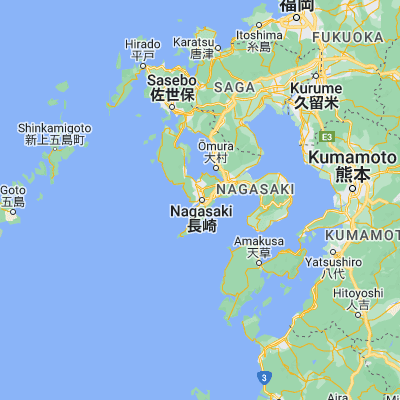 Map showing location of Nagasaki (32.744720, 129.873610)