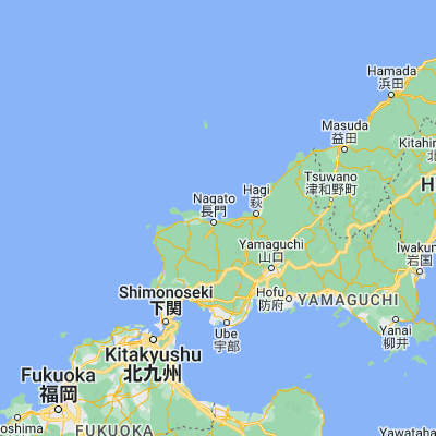 Map showing location of Nagato (34.383330, 131.200000)