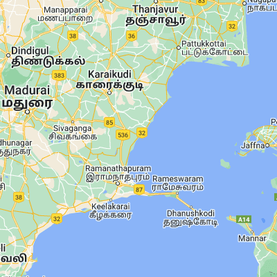 Map showing location of Nambutalai (9.716670, 79.000000)
