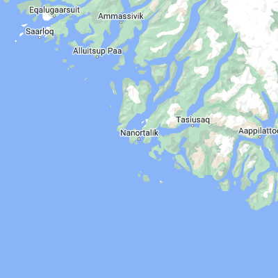 Map showing location of Nanortalik (60.143170, -45.237150)