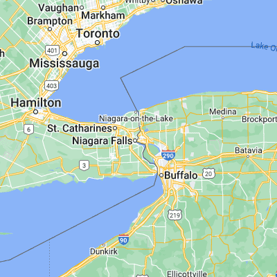 Map showing location of Niagara Falls (43.100120, -79.066270)