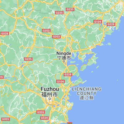 Map showing location of Ningde (26.661670, 119.522780)