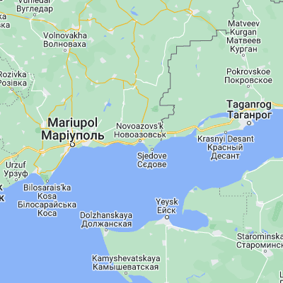 Map showing location of Novoazovs'k (47.113890, 38.085990)