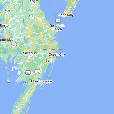 Map showing location of Ocean City (38.336500, -75.084910)