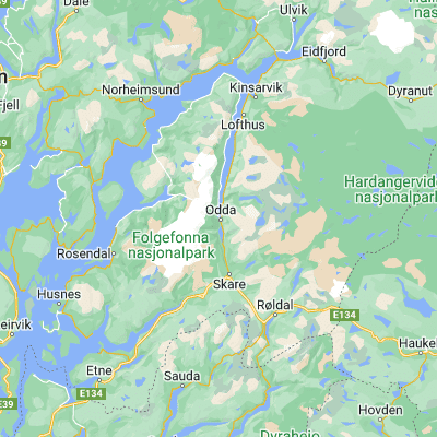 Map showing location of Odda (60.069120, 6.545650)