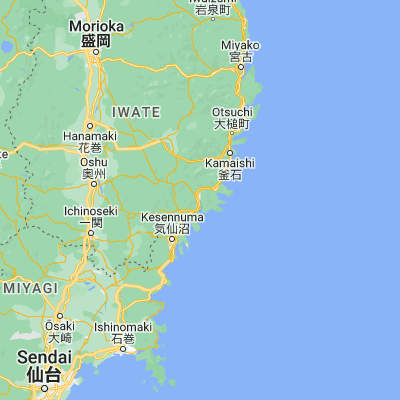 Map showing location of Ōfunato (39.071670, 141.716670)