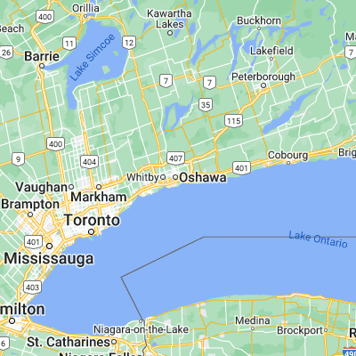 Map showing location of Oshawa (43.900120, -78.849570)