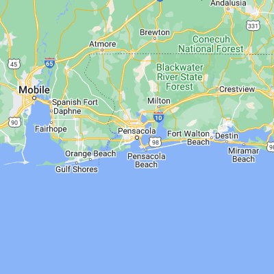 Map showing location of Pensacola (30.421310, -87.216910)