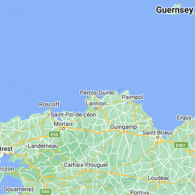 Map showing location of Perros-Guirec (48.814540, -3.439630)