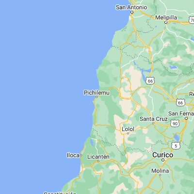 Map showing location of Pichilemu (-34.383330, -72.000000)