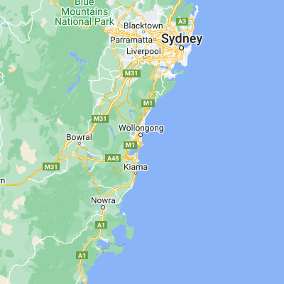 Map showing location of Port Kembla (-34.466670, 150.900000)