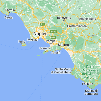 Map showing location of Positano (40.628290, 14.484270)