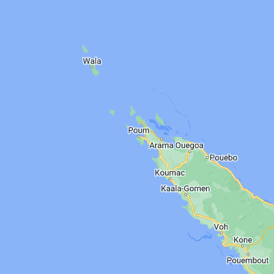 Map showing location of Poum (-20.233330, 164.016670)