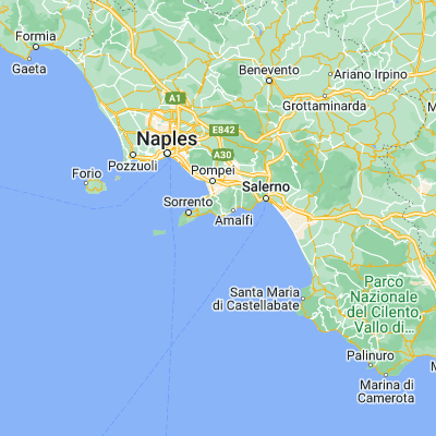 Map showing location of Praiano (40.612130, 14.524610)