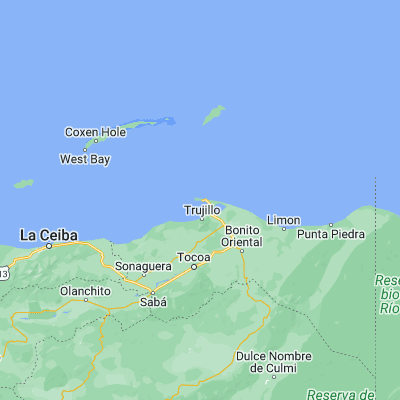 Map showing location of Puerto Castilla (16.016670, -85.966670)