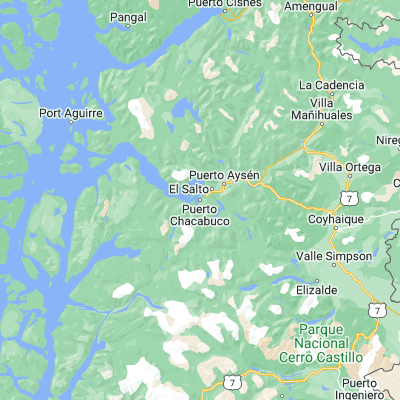 Map showing location of Puerto Chacabuco (-45.466670, -72.816670)