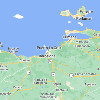 Map showing location of Puerto La Cruz (10.216670, -64.616670)