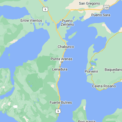 Map showing location of Punta Arenas (-53.150000, -70.916670)