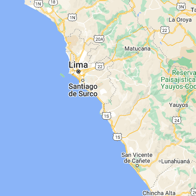 Map showing location of Punta Hermosa (-12.333330, -76.816670)