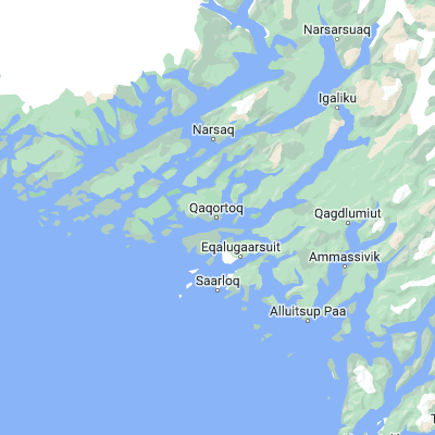 Map showing location of Qaqortoq (60.716670, -46.033330)