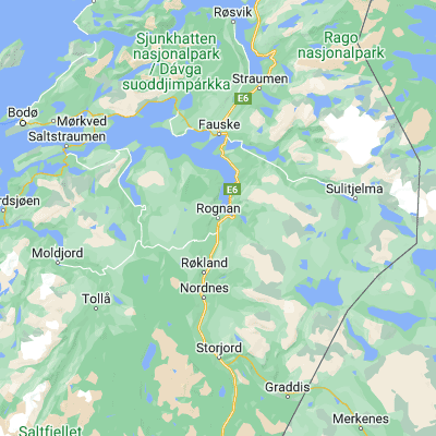 Map showing location of Rognan (67.095280, 15.387780)