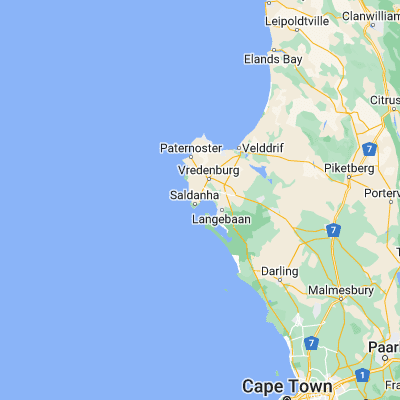 Map showing location of Saldanha (-33.011670, 17.944200)