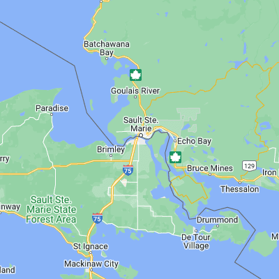 Map showing location of Sault Sainte Marie (46.495300, -84.345320)