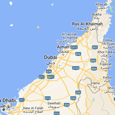 Map showing location of Sharjah (25.357310, 55.403300)