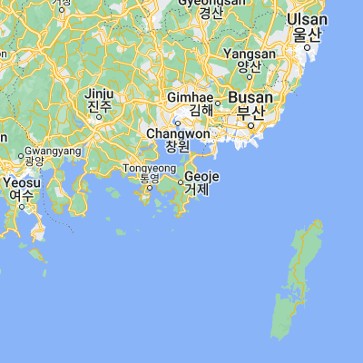 Map showing location of Sinhyeon (34.882500, 128.626670)