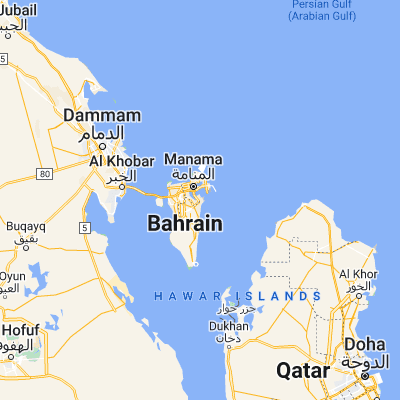 Map showing location of Sitrah (26.154720, 50.620560)