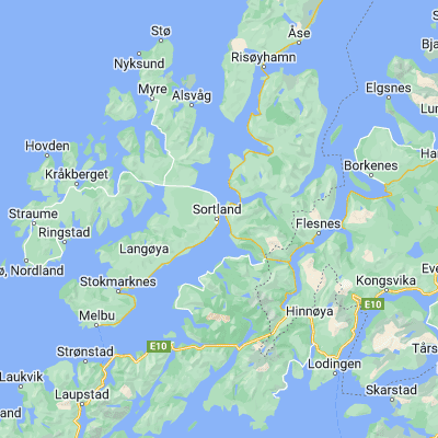 Map showing location of Sortland (68.694940, 15.416180)