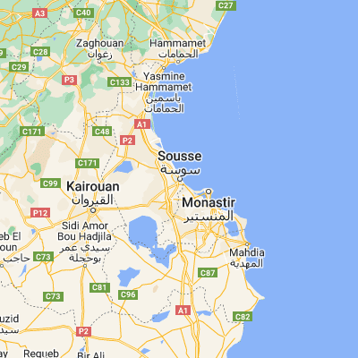 Map showing location of Sousse (35.825390, 10.636990)