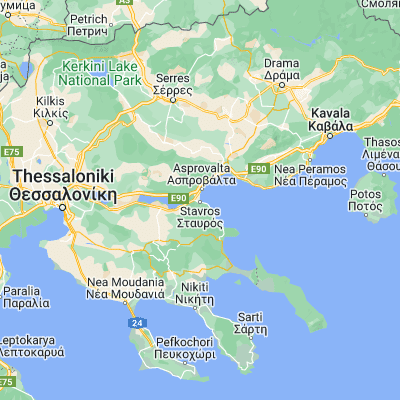 Map showing location of Stavrós (40.666670, 23.700000)