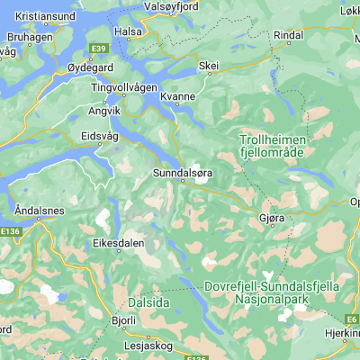 Map showing location of Sunndalsøra (62.675450, 8.551530)