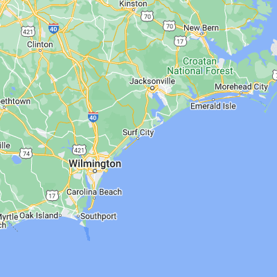 Map showing location of Surf City (34.427110, -77.546080)