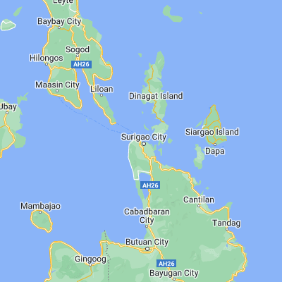 Map showing location of Surigao (9.783890, 125.488890)
