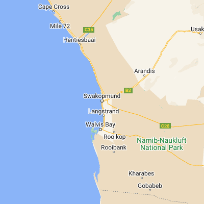 Map showing location of Swakopmund (-22.683330, 14.533330)