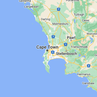 Map showing location of Table Bay (-33.883333, 18.450000)