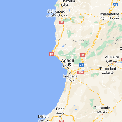 Map showing location of Taghazout (30.542590, -9.711150)